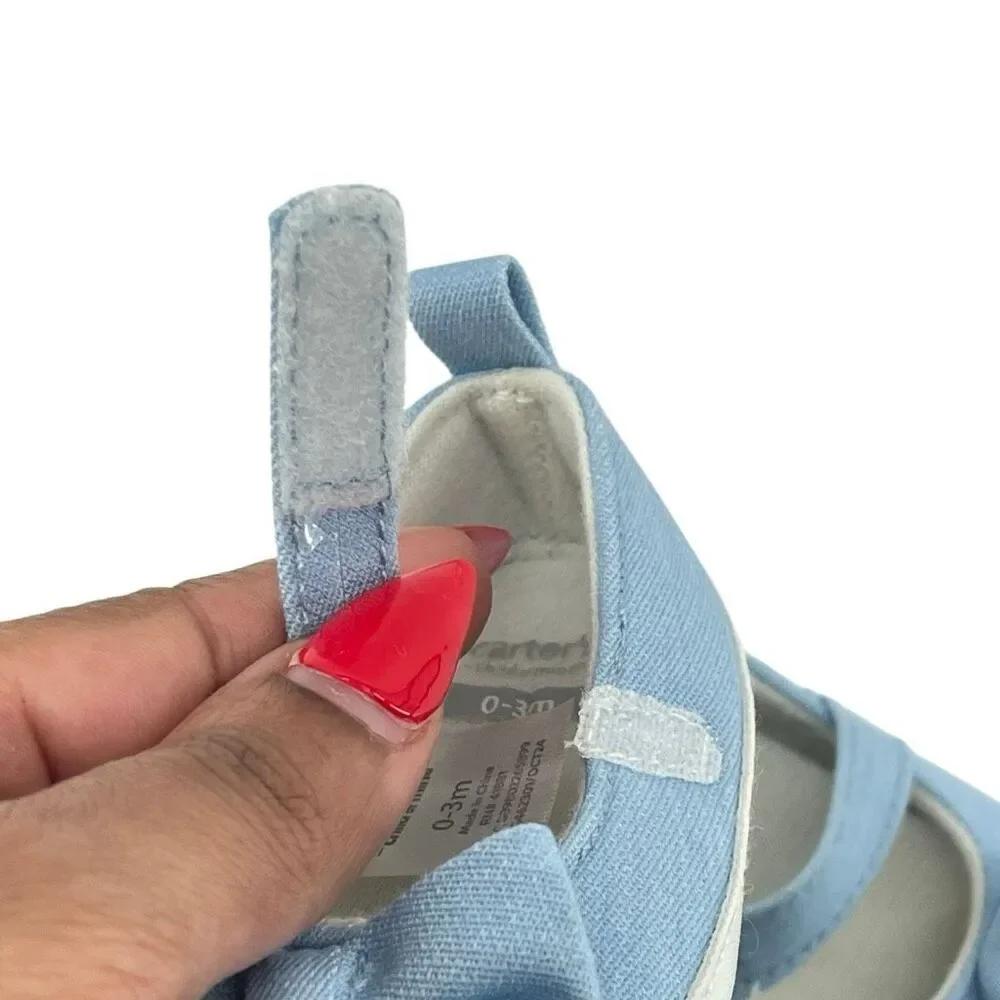 Carter’s Baby Girl Blue Bow Mary Jane Crib Shoes Soft Sole Newborn 0-3M